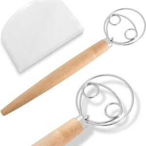 Pack of 2 Danish Dough Whisk with Dough Scrapper